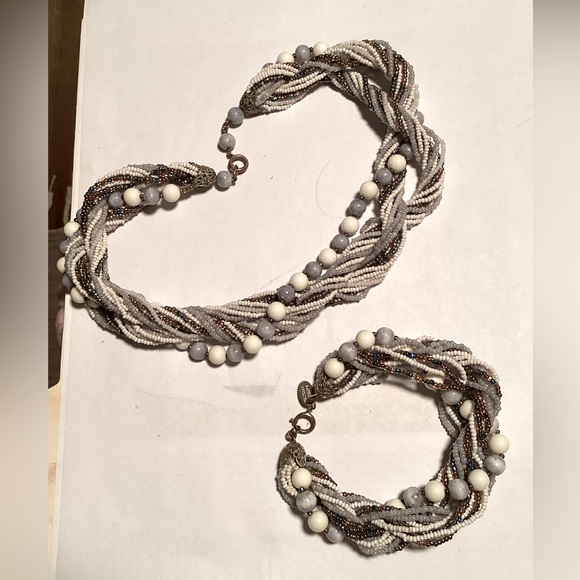 Vintage Haskell multi strand glass bead & seed bead necklace & bracelet demi set - Picture 2 of 15